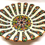 Ancien plat sur pied signé Pesaro Italia années 20 multicolore