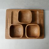 Serving tray with 3 teak cups