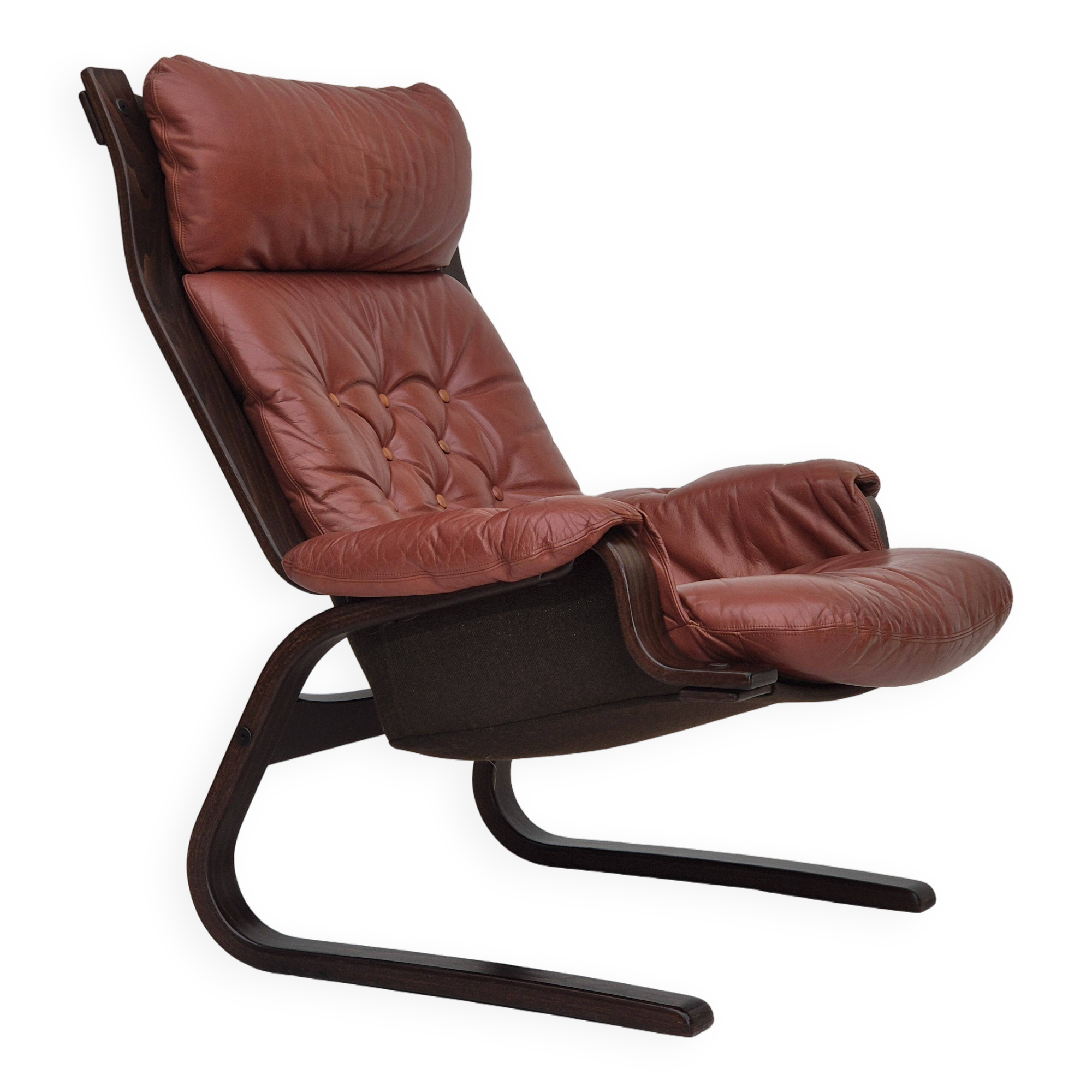 1970s, Scandinavian design, lounge chair, original very good condition, brown leather.