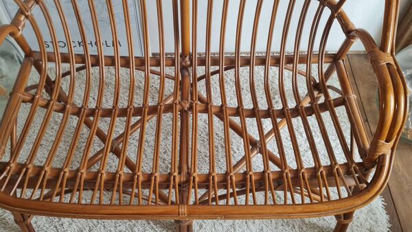 Banquette en rotin, années 70