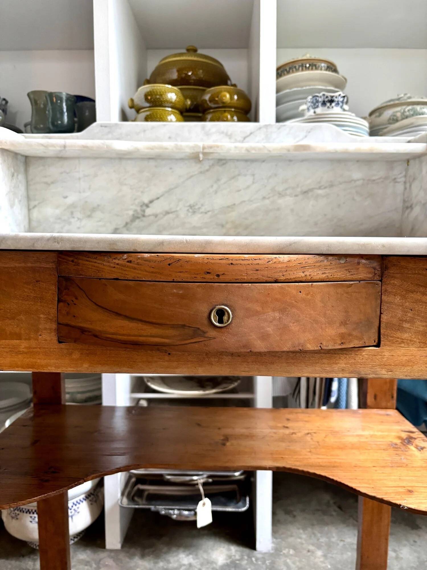 Dressing table, bathroom cabinet in wood and marble 80 x 48 cm