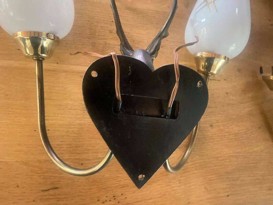 4 Wall lights with 2 arms 1960s deer head Decor hunting hunter brass