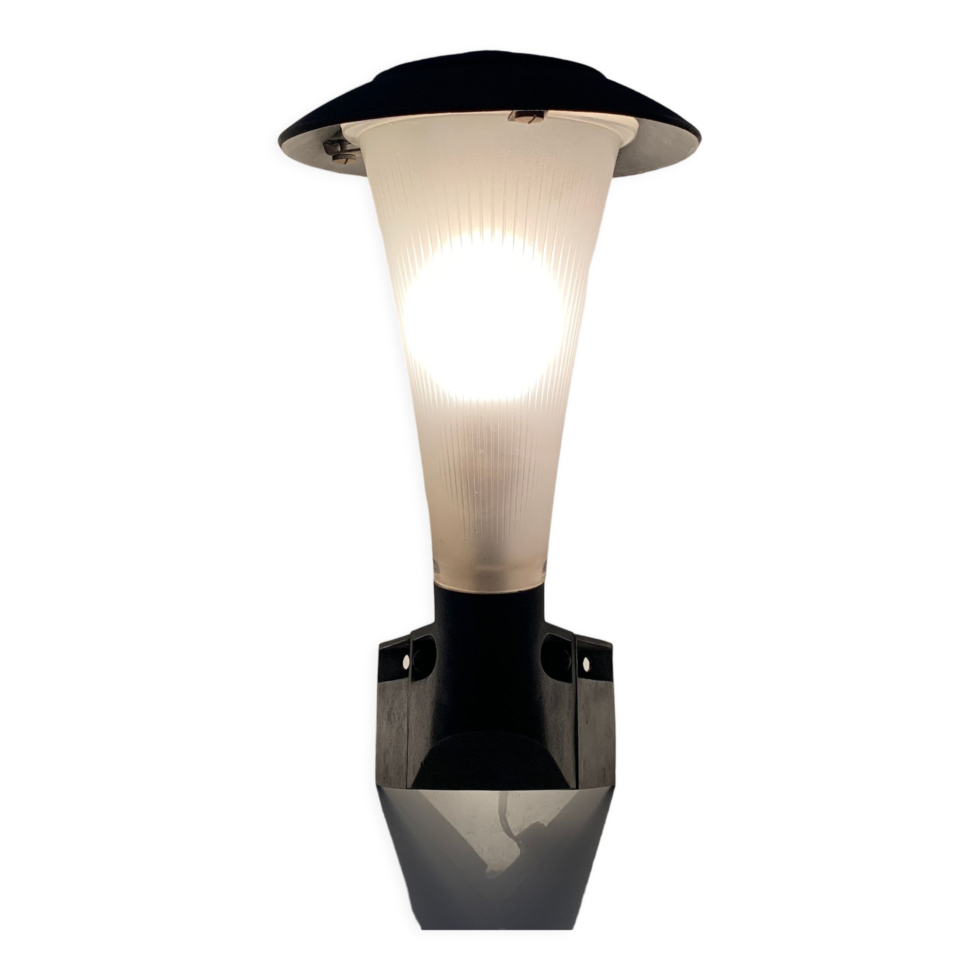 Corner wall lamp in graphite aluminum and Holophane frosted glass