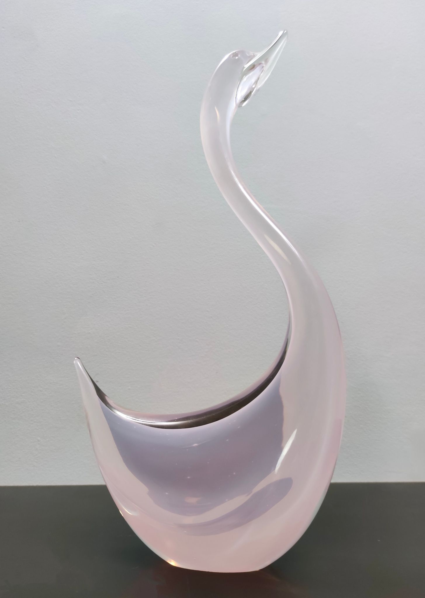 Pink Sommerso Murano glass swan by Elio Raffaeli, Italy