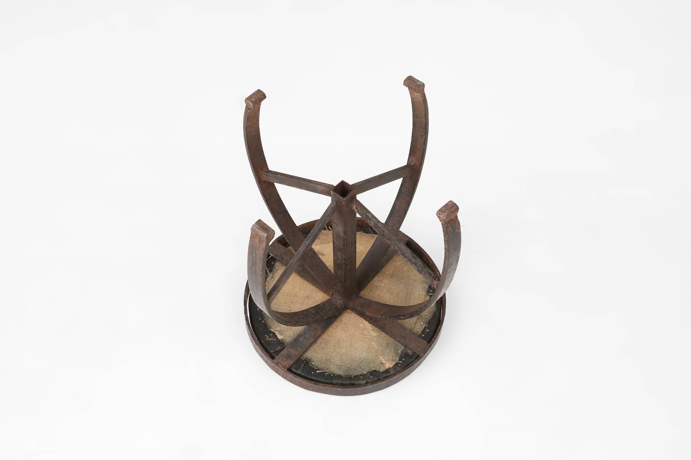Industrial black metal stool with unique frame, France ca. 1920