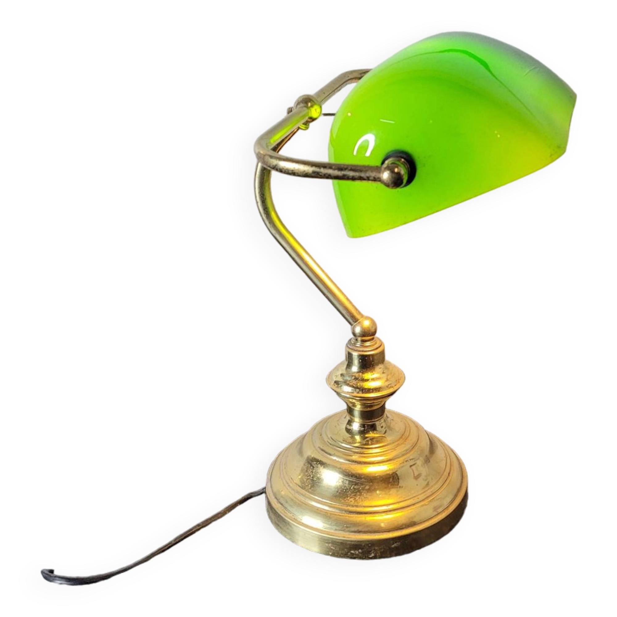 Vintage brass desk lamp with glass shade