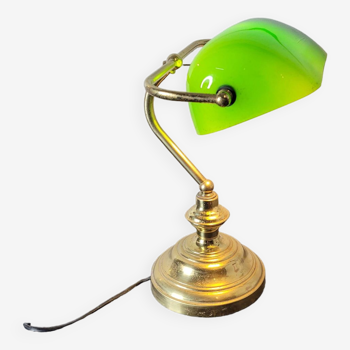 Lampe de bureau vintage en laiton abat-jour en verre