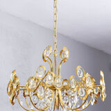 Mid century hollywood regency palwa gilt brass and crystal chandelier