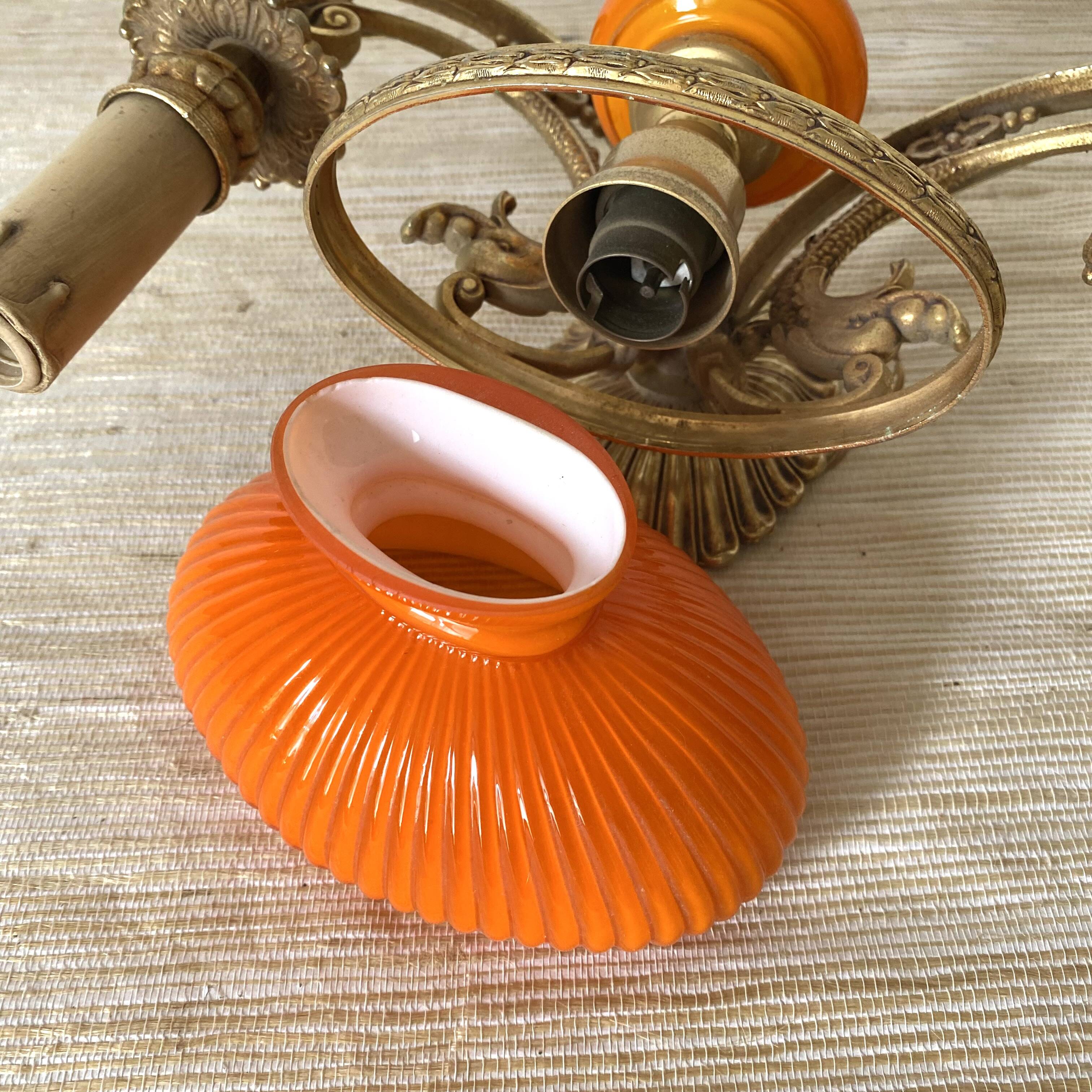 Double wall light in brass and orange opaline, 1960s.