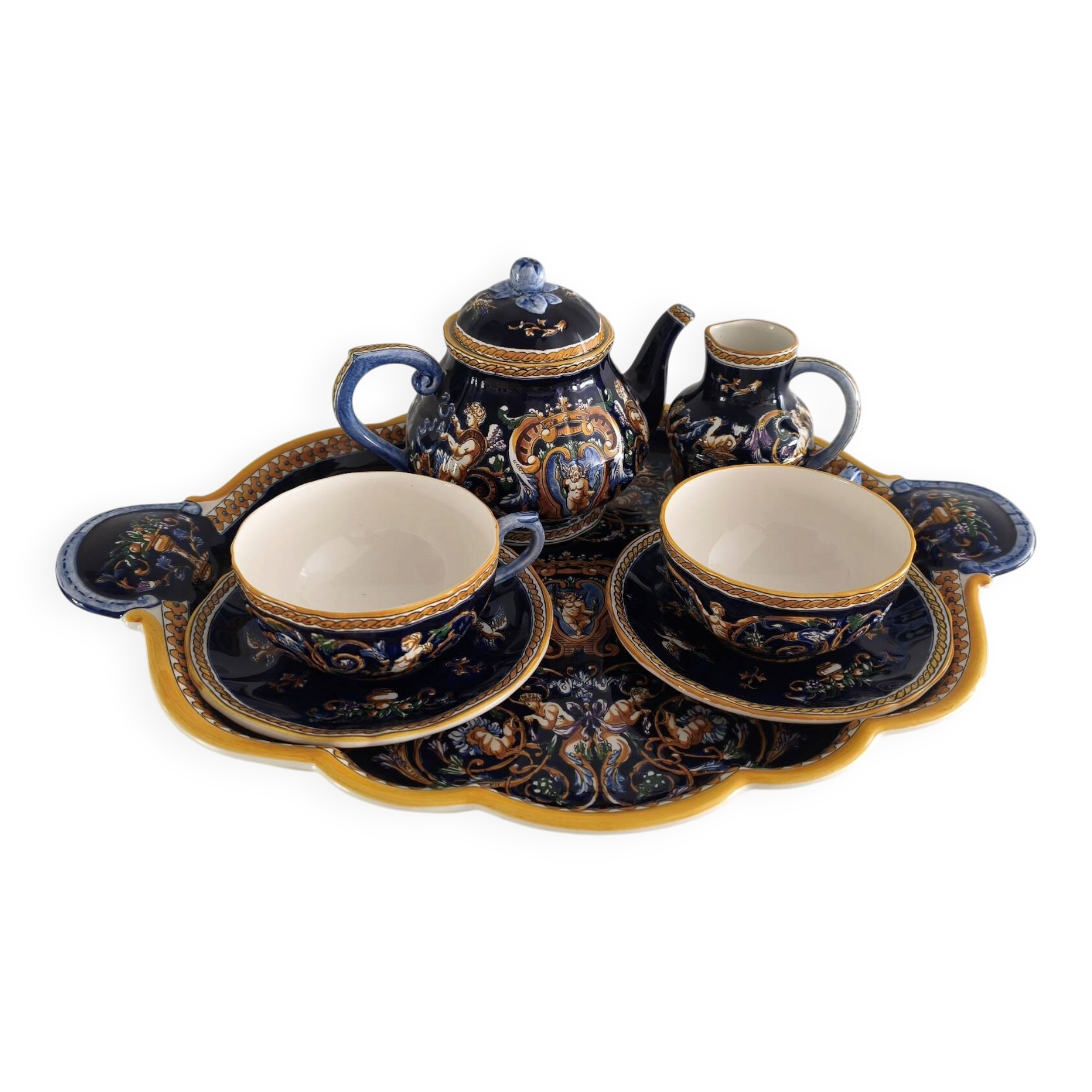Tea / coffee tête-à-tête service Gien earthenware - Renaissance
