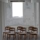 Set of 6 "Razorblade" dining chairs by Henning Kjærnulf in oak and mohair, 1960s.