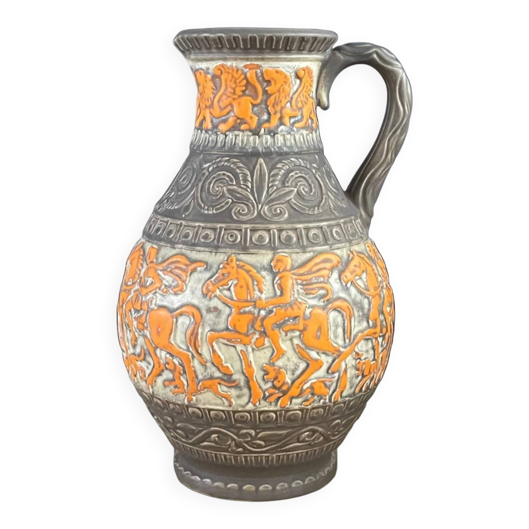 Vase de sol West Germany - motifs cavaliers orange