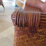 Two-seater banquette in woven rattan, wood and bamboo, 1980s.