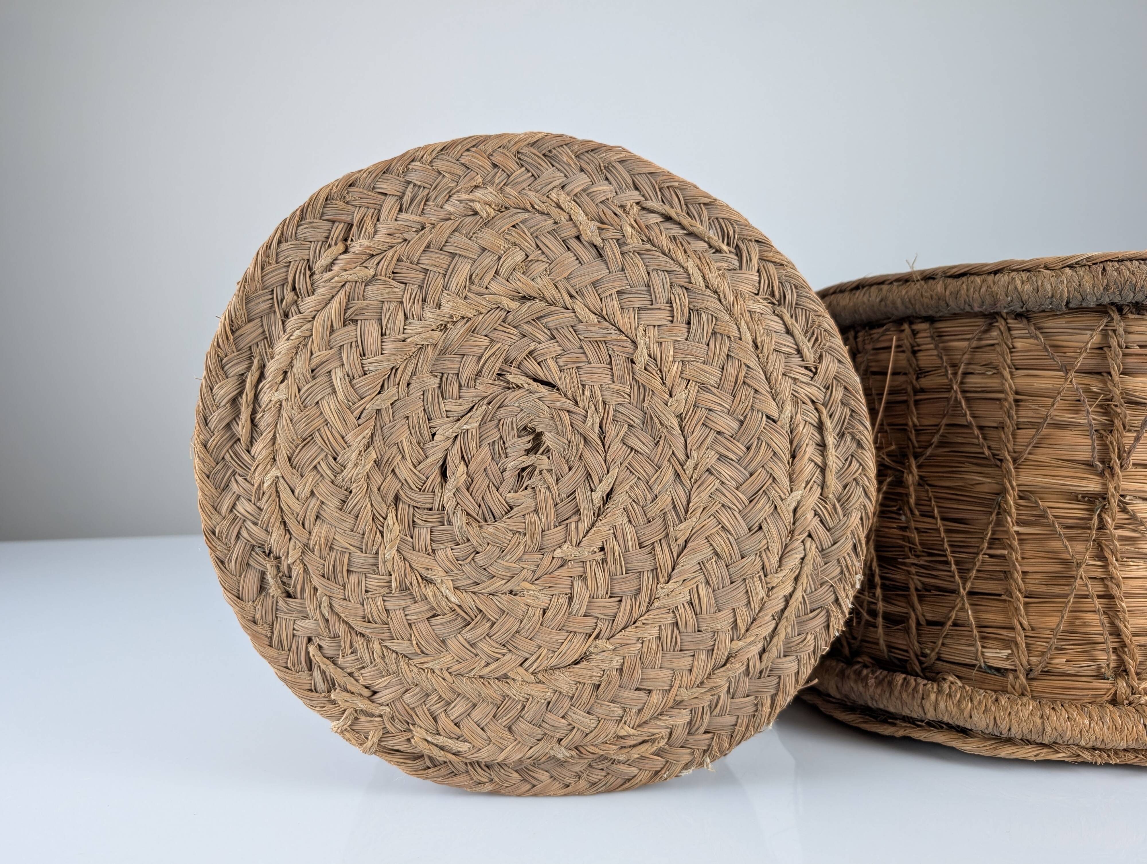 Rustic Pair of Spanish Andalusian Woven Esparto Baskets 1960s