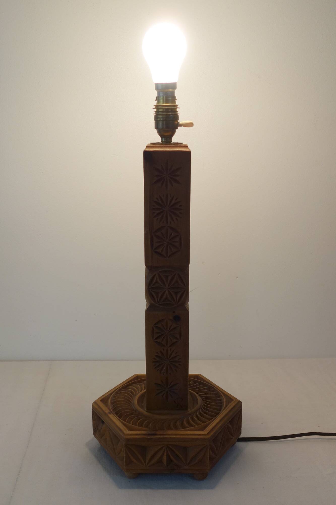 Pine lamp bases in popular art from the Hautes Alpes, 1970s.