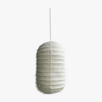 Small Japanese-style natural rattan and linen pendant lamp in the shape of a lantern H50 D30