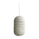 Small Japanese-style natural rattan and linen pendant lamp in the shape of a lantern H50 D30
