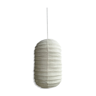 Small Japanese-style natural rattan and linen pendant lamp in the shape of a lantern H50 D30