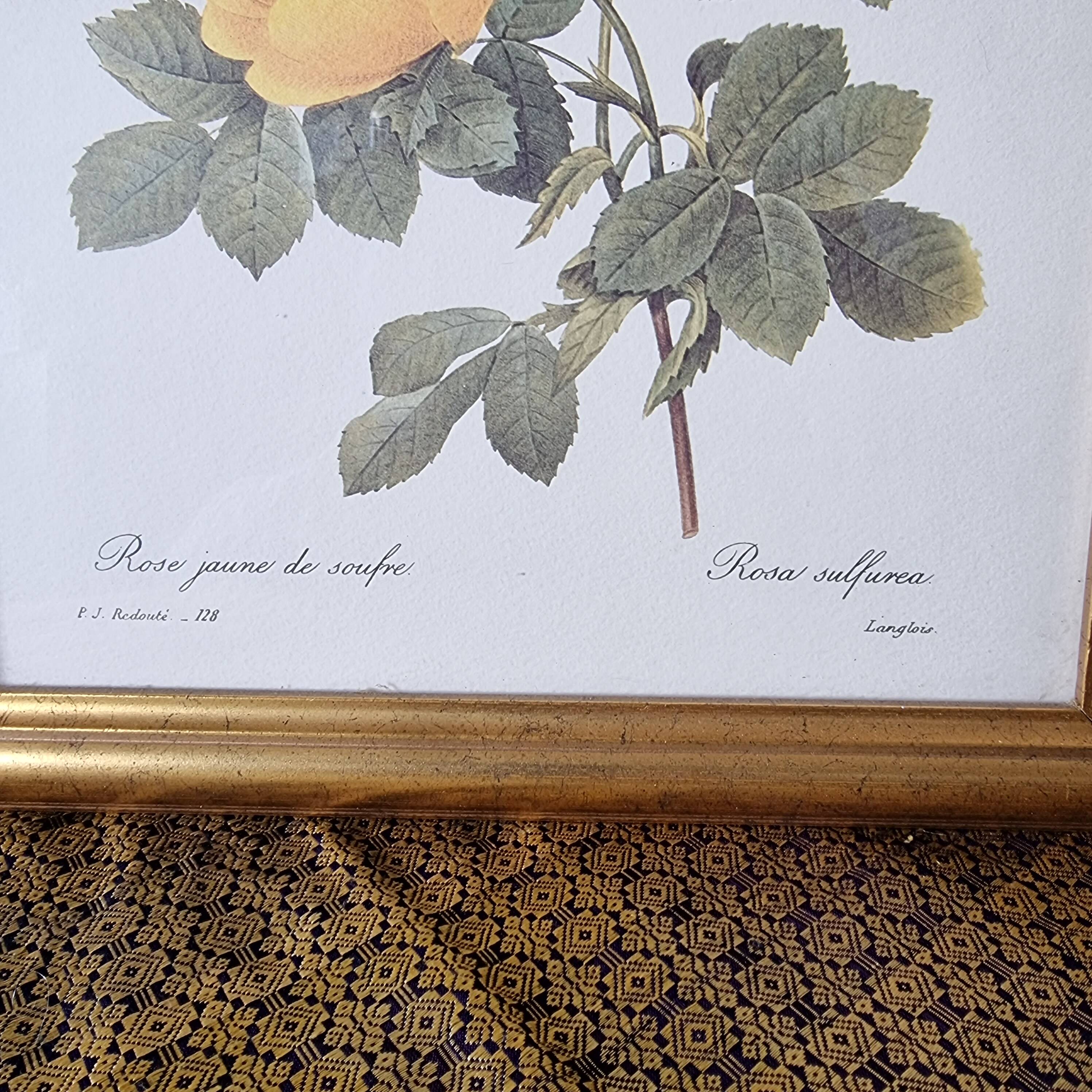2 paintings with period lithographed flowers and gilded wooden frame.