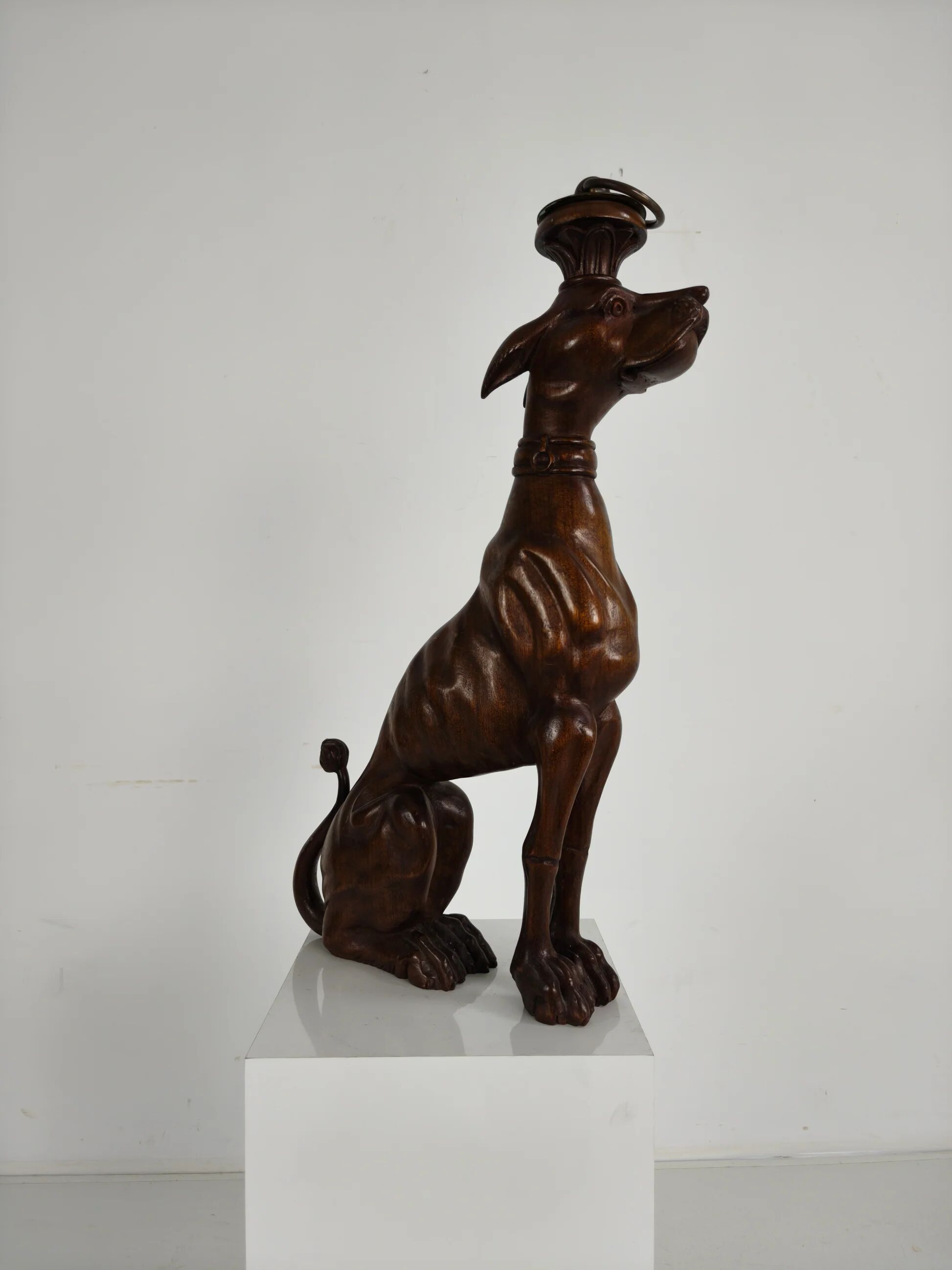 Hand-carved wooden greyhound statue - 20th century