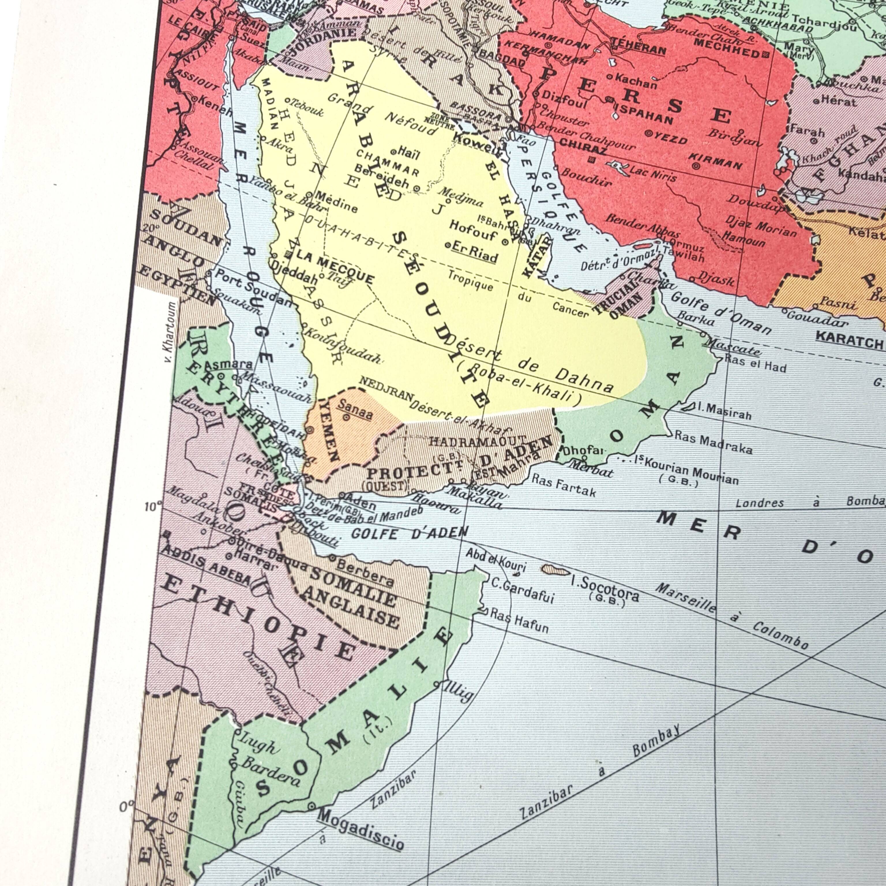 Vintage map Asia China Japan India USSR 43x43cm from 1950