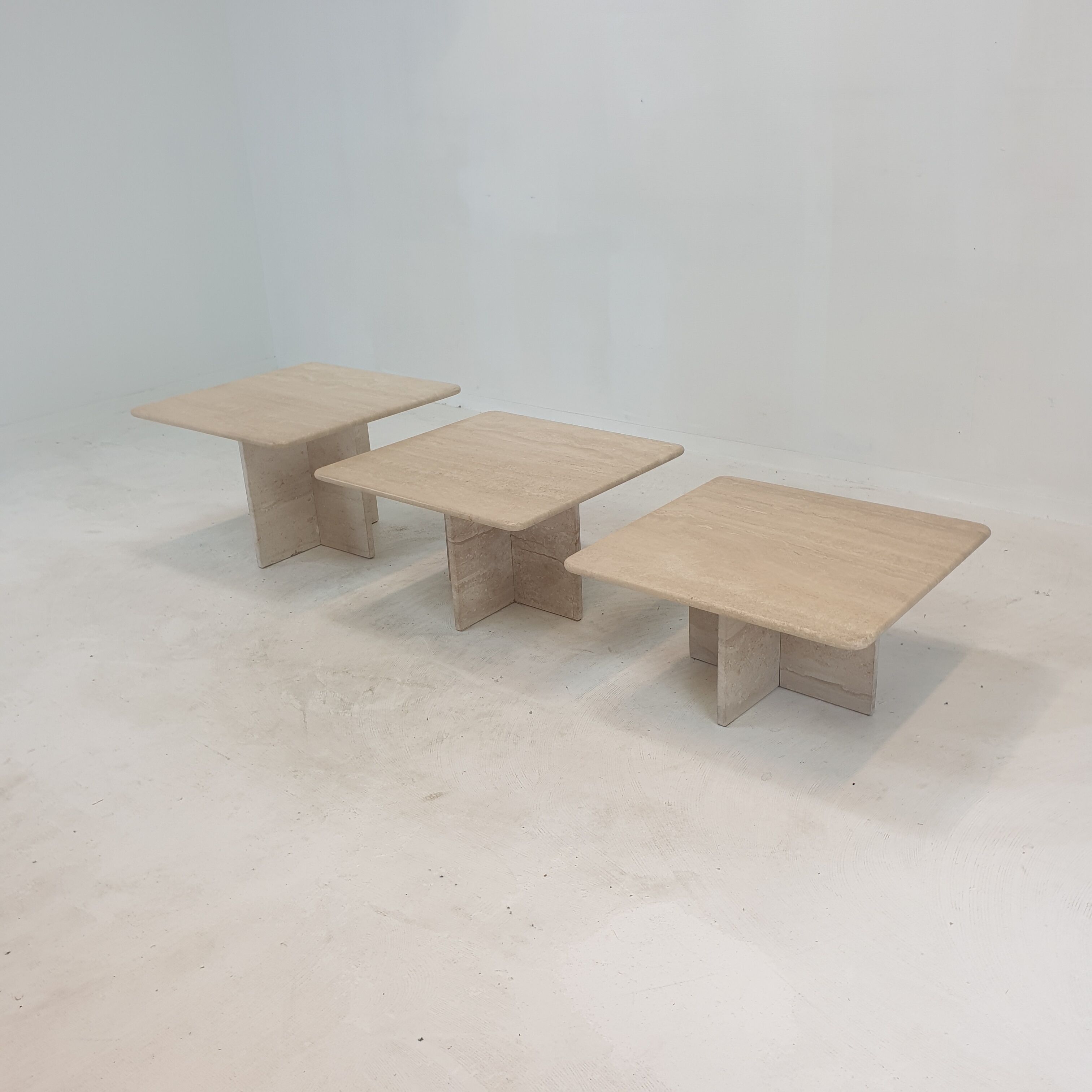 Set of 3 italian travertine coffee or side tables, 1980s
