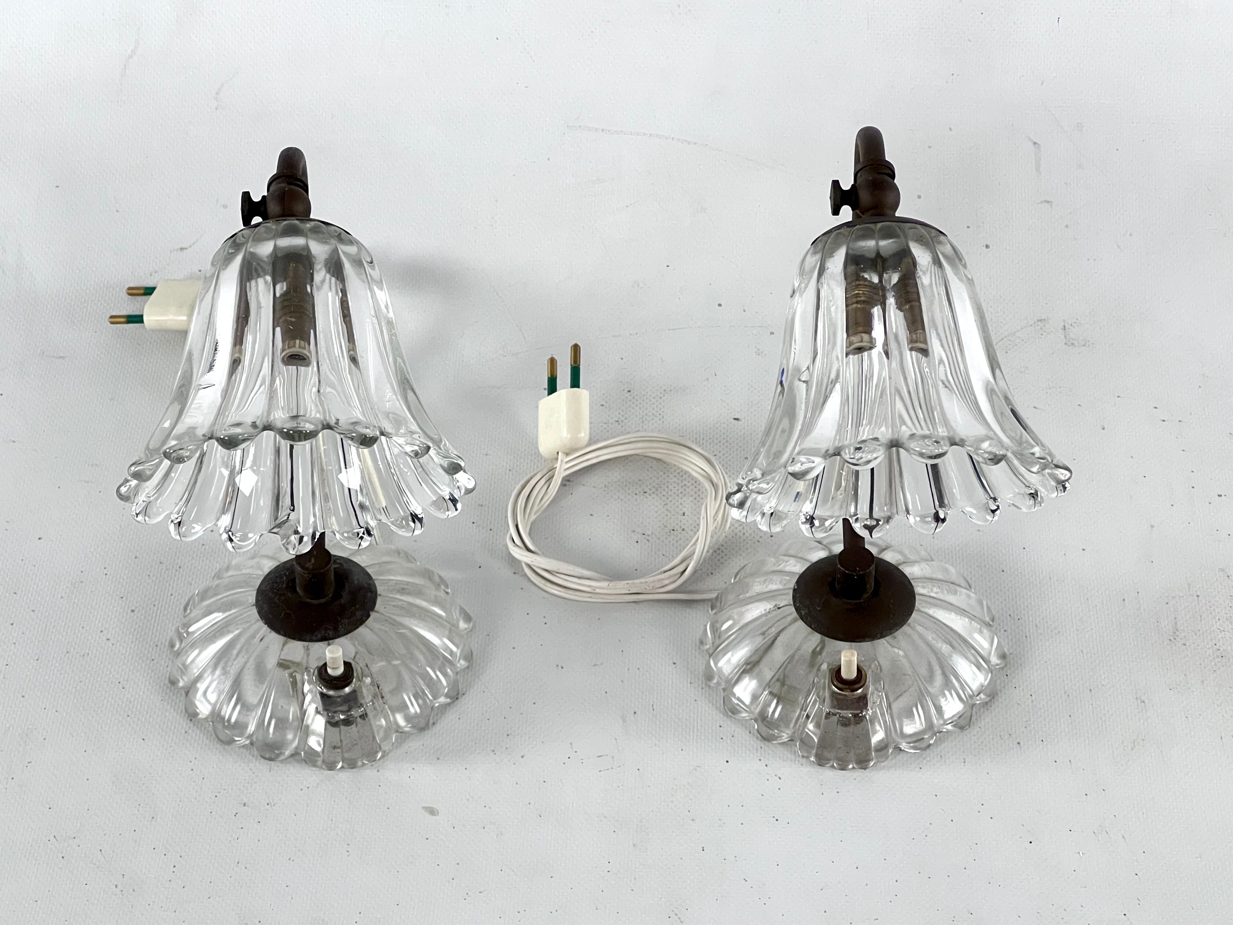 Art Deco, pair of Murano Glass table lamps, taly 1940s
