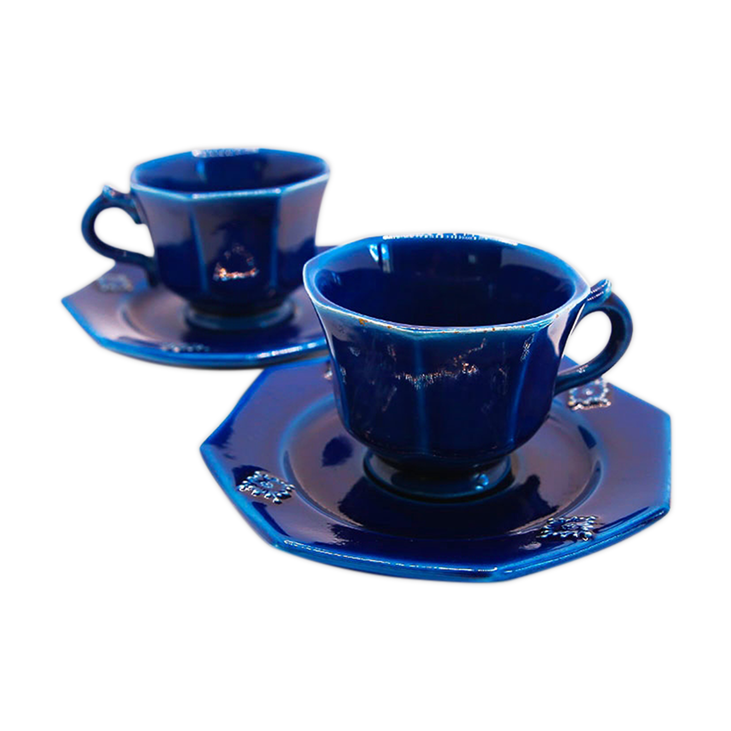 Duo of italian cups octagonal navy blue