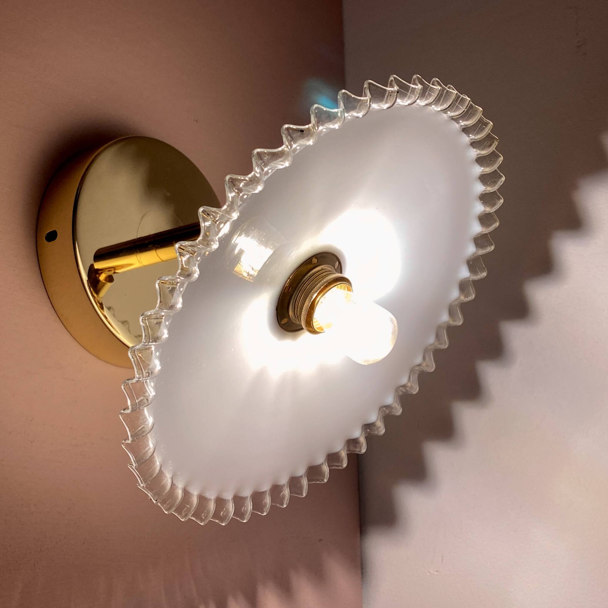 Vintage lampshade wall light in white opaline