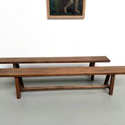 Pair of XL size benches in solid oak, 1950s.