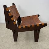 Vintage teak and leather armchair design Angel Pazmino brand Ecuador vintage 1960