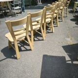 Série de 2 fauteuils et 4 chaises brutalistes en chêne massif naturel