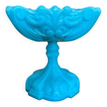 Footed bowl in turquoise blue opaline from the 1930s/40s.