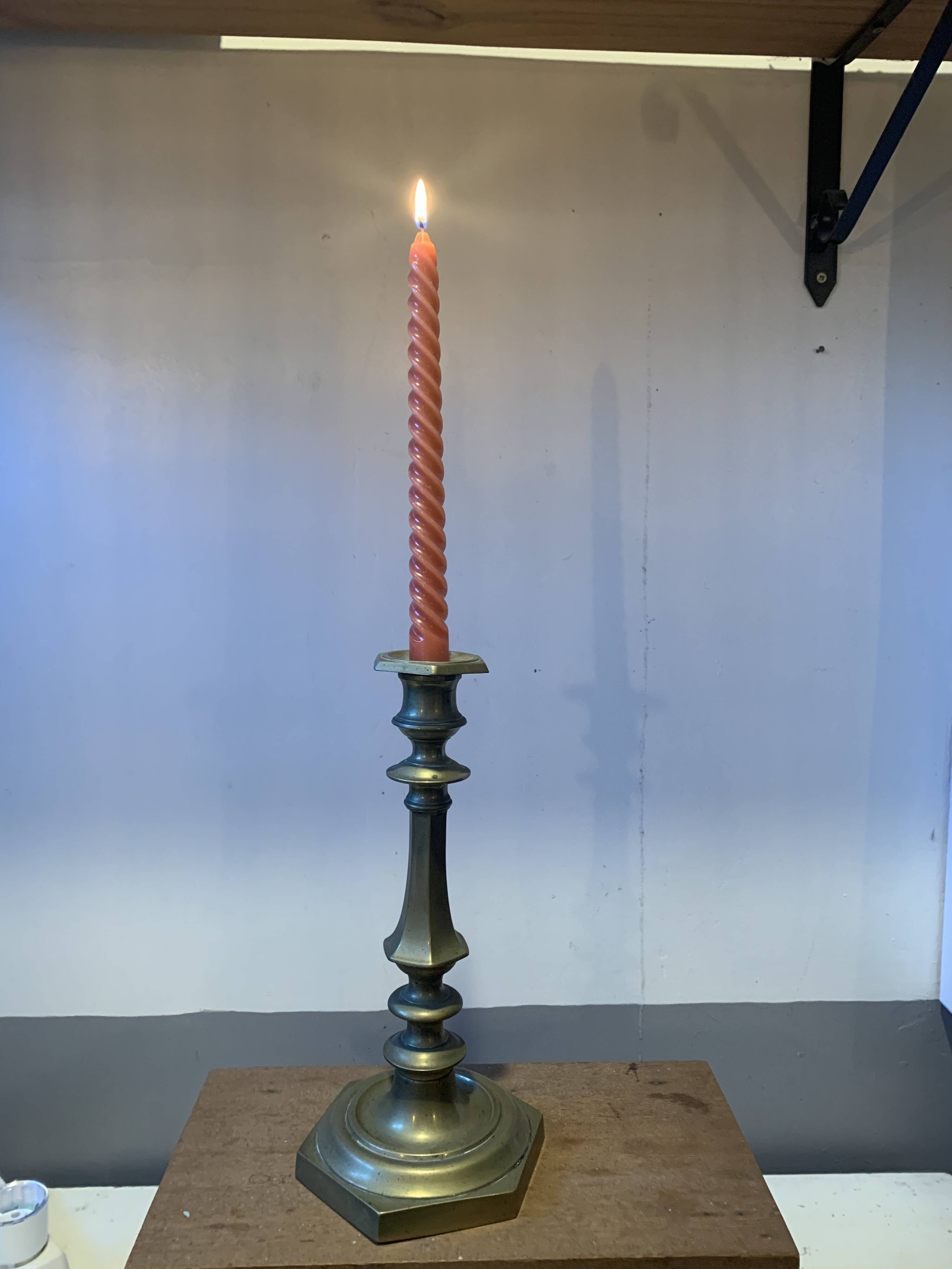 Large vintage golden brass candle holder