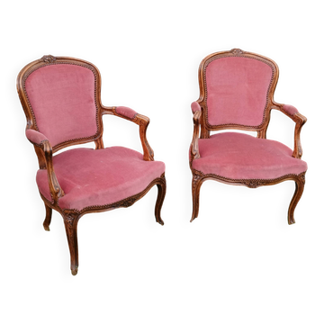 Paires de cabriolet style Louis xv rose saumon
