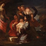 Antique Italian painting Moses saved from the waters from the 17th century