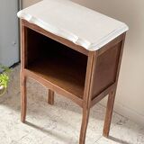 Table de chevet en bois et blanc vintage