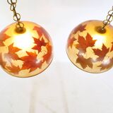 Italian design hanging lamps resin and leaves, 1970s 1980s