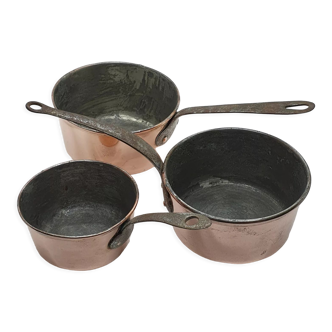 Set de 3 casseroles en cuivre