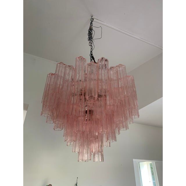 Murano Style Glass Sputnik Chandelier Pink and Brunito Metal Frame, Set of 2 or Pair of Chandelier