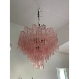 Murano Style Glass Sputnik Chandelier Pink and Brunito Metal Frame, Set of 2 or Pair of Chandelier