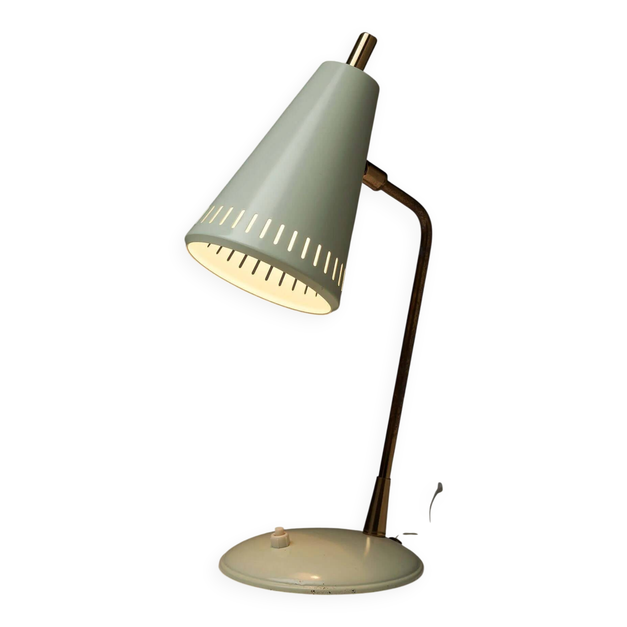 Adjustable table lamp in patinated brass and green metal