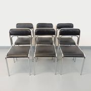 Set of 6 vintage Italian stackable chairs in chrome metal and skai.
