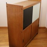 Low sideboard or small glass-fronted bookcase, oak, 1960