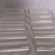12 crystal knife rests in their box, Hungary, diamond point