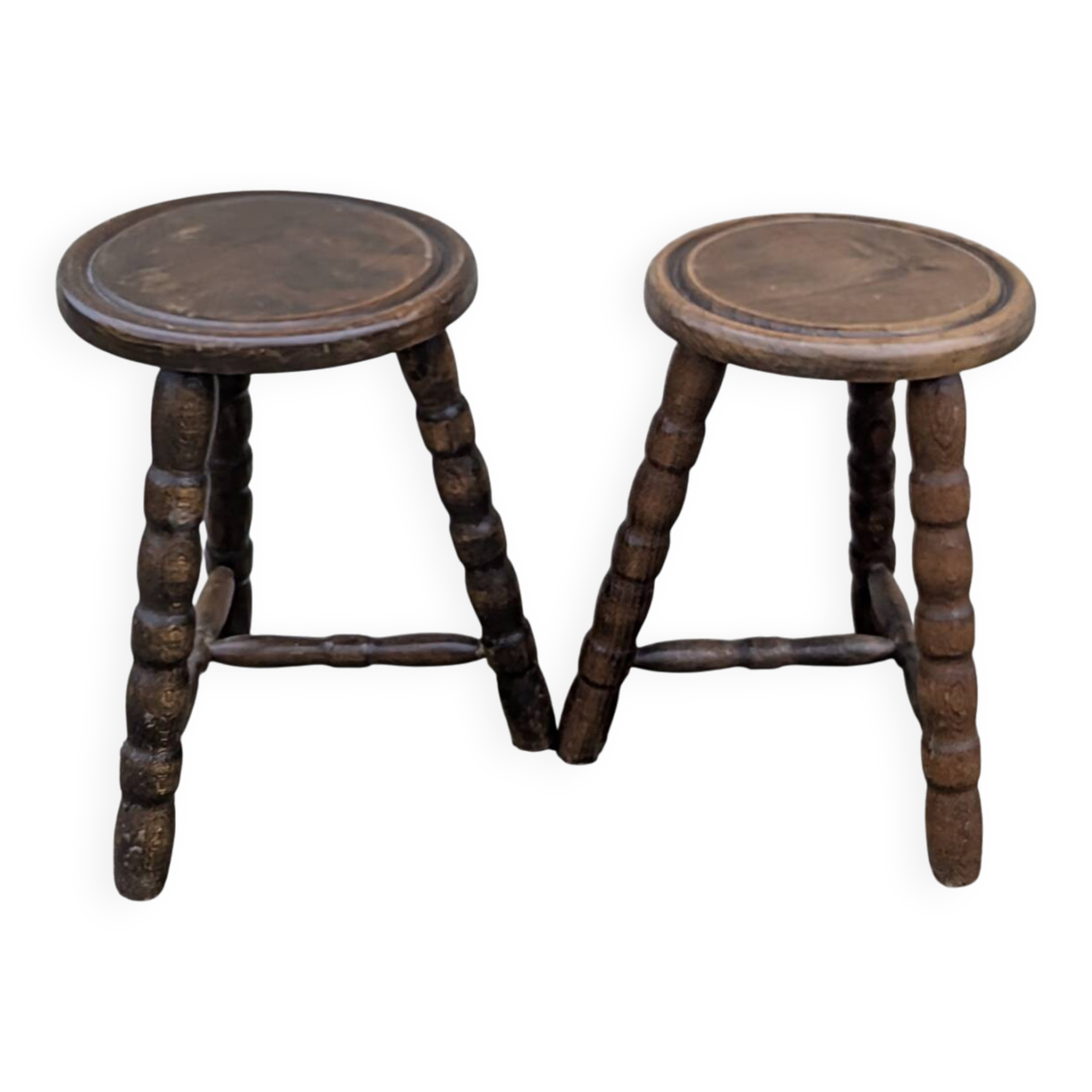 Pair of Vintage 60s/70s Ball Tripod Stools Plant Stand D