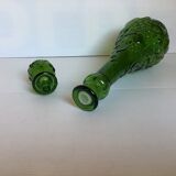 Green carafe bottle with apple, pear, grape pattern, Italy