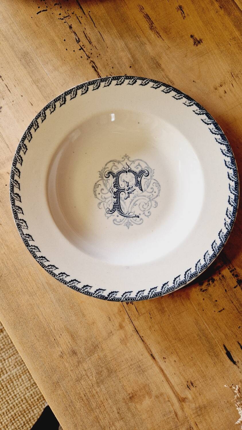 12 Luneville K&G soup plates, letter F