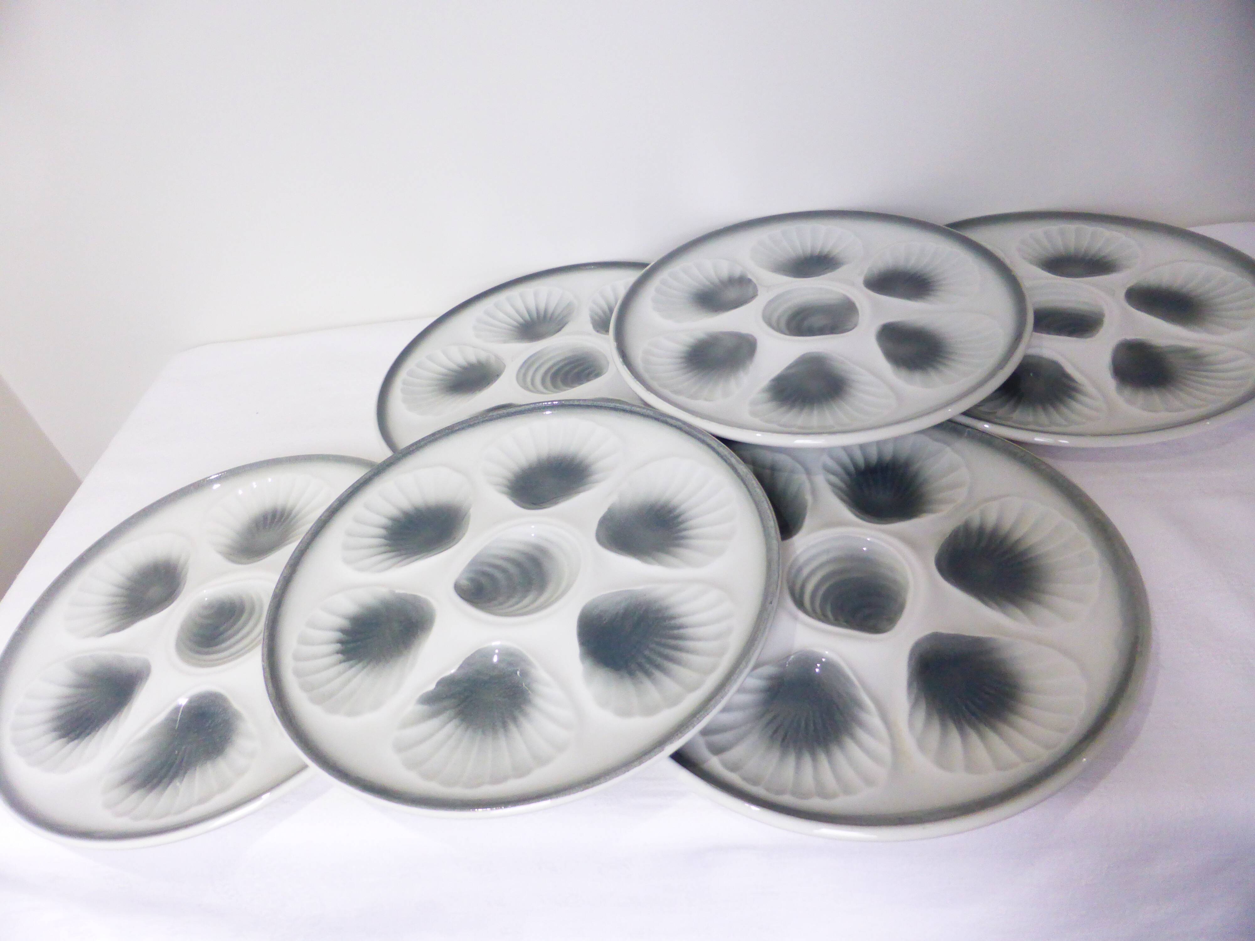6 vintage oyster plates from Moulin des Loups and Orchies