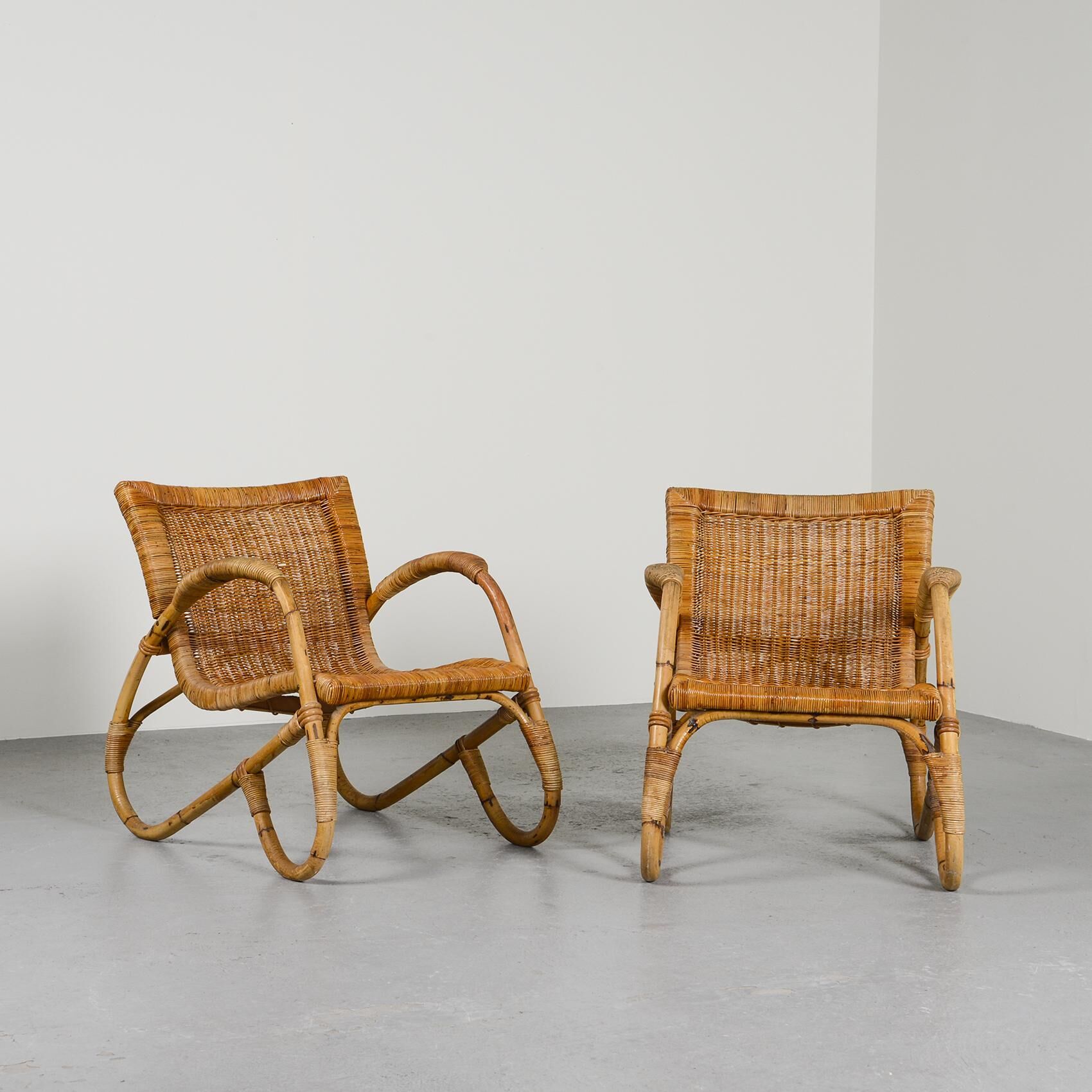 Pair of bamboo and rattan armchairs from the 1950s